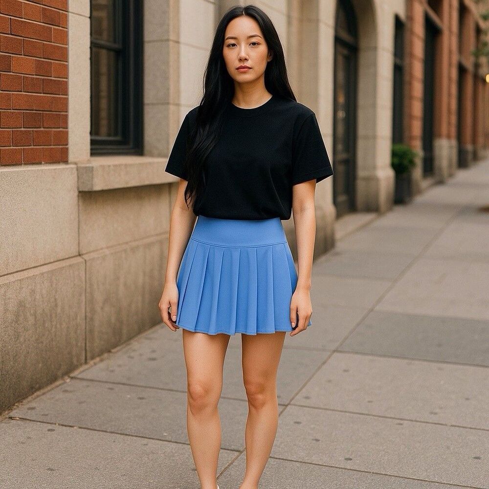 Yogalicious The Rally Skort Cornflower Blue Curved Hem Pleated Size Small NWT